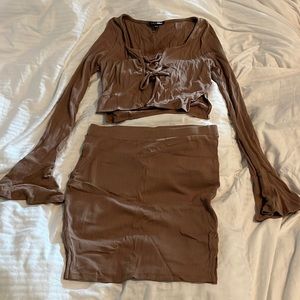 Fashion nova skirt set  brown. Brand new size M